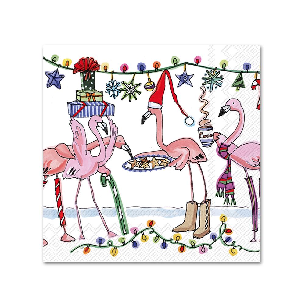 Flamingo Christmas Party Beverage Napkins