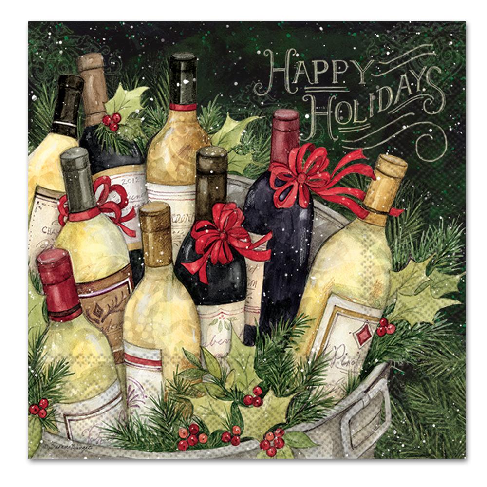 Happy Holidays Wine Bucket Paper Luncheon Napkins