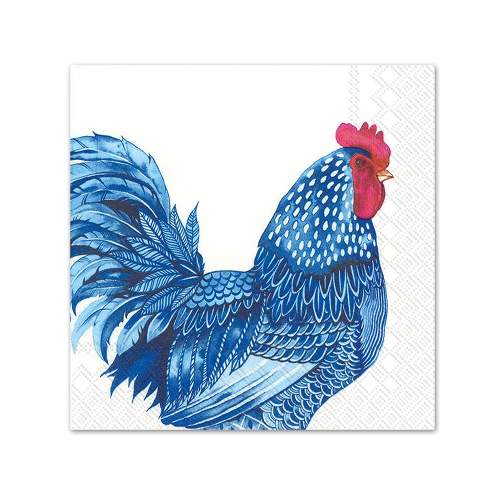 Blue Plumage Rooster Paper Beverage Napkins