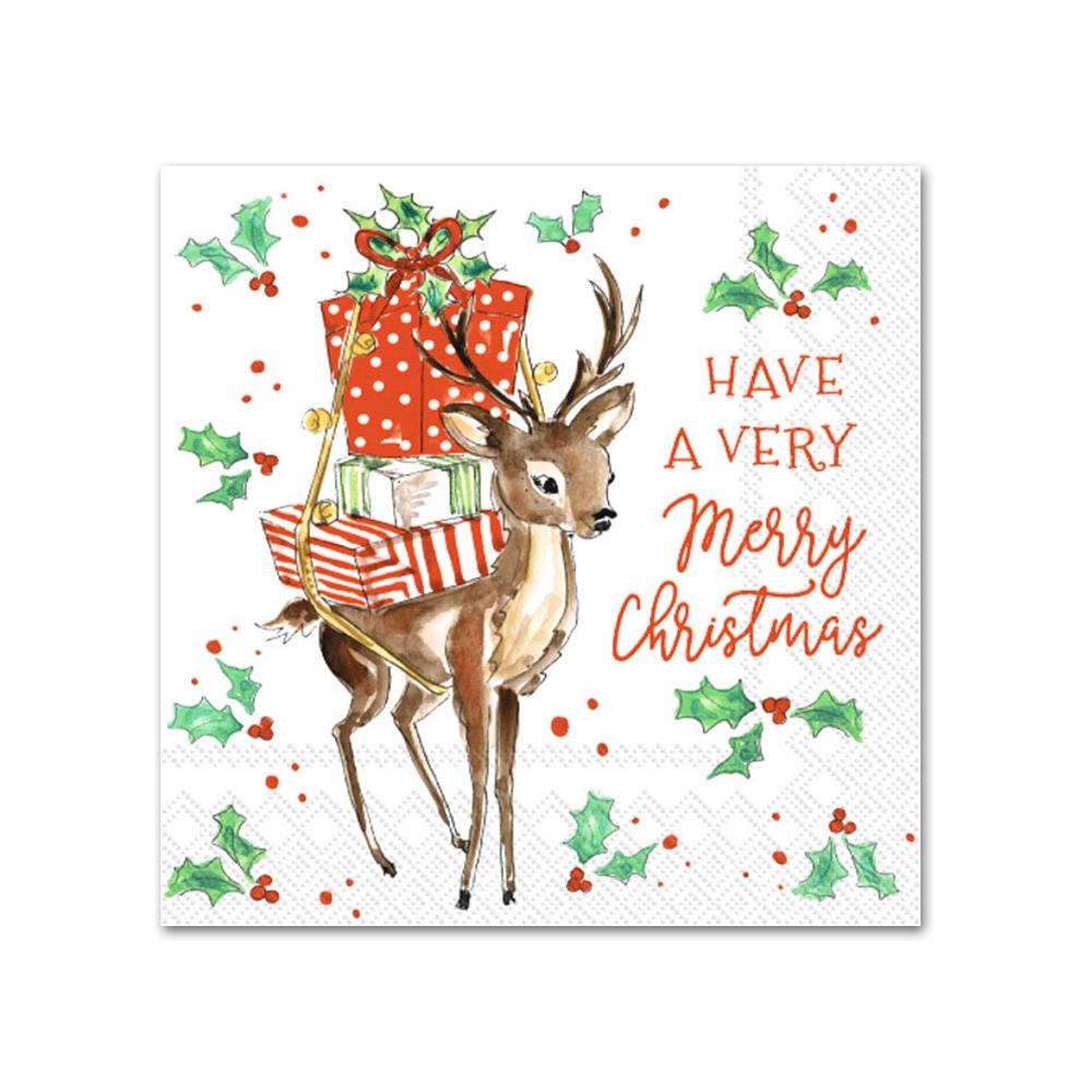 Merry Little Deer Christmas Paper Beverage Napkins