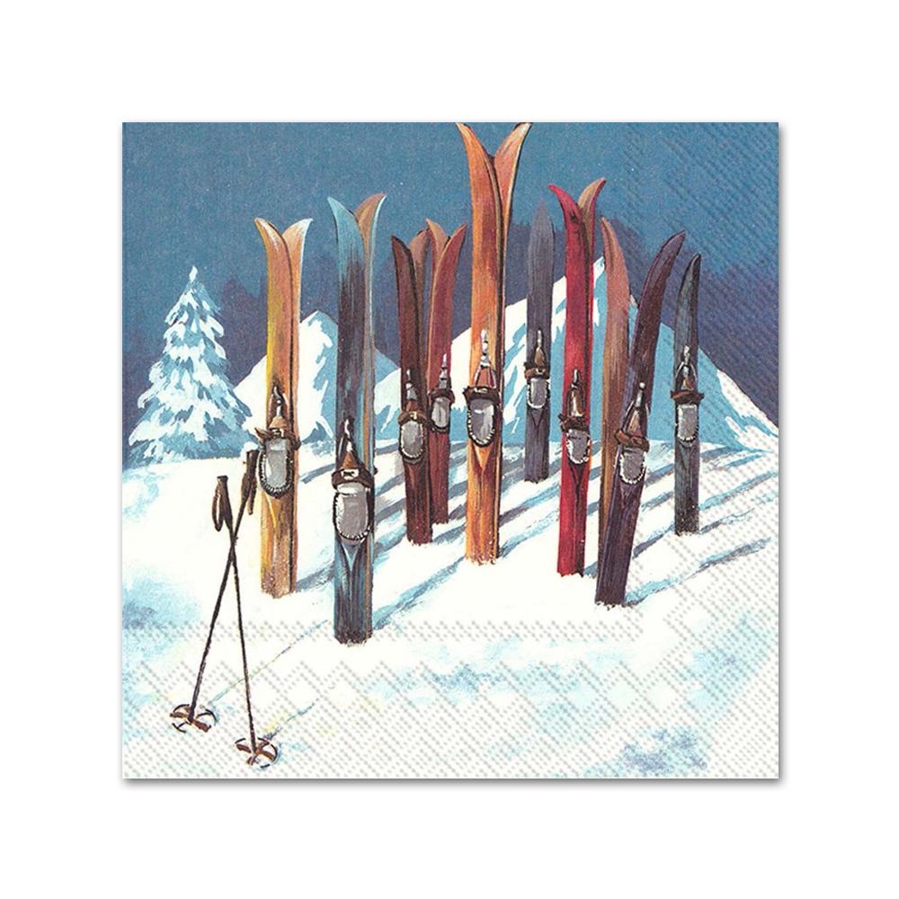 Winters Day Snow Skiing Paper Beverage Napkins