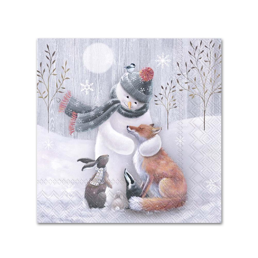 Frosty Hug Fox & Snowman Paper Beverage Napkins
