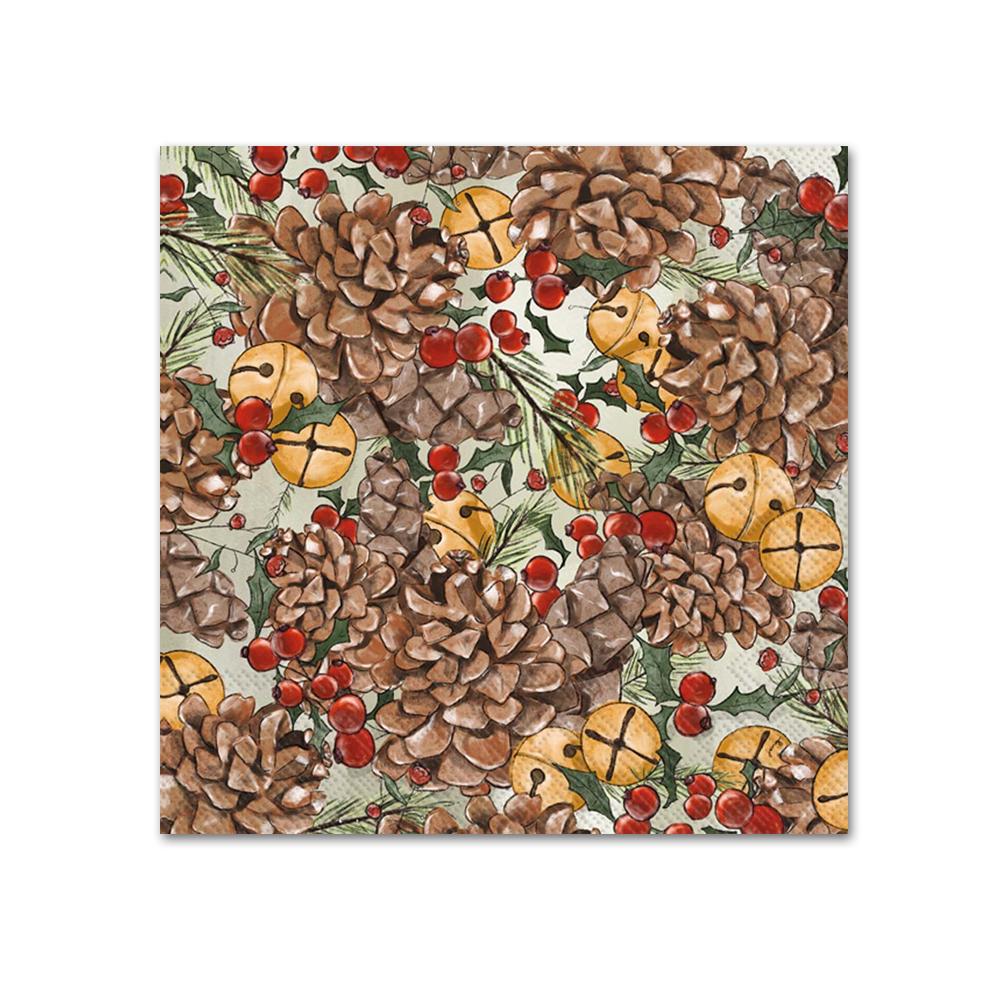 Pinecones and Bells Paper Beverage Napkins