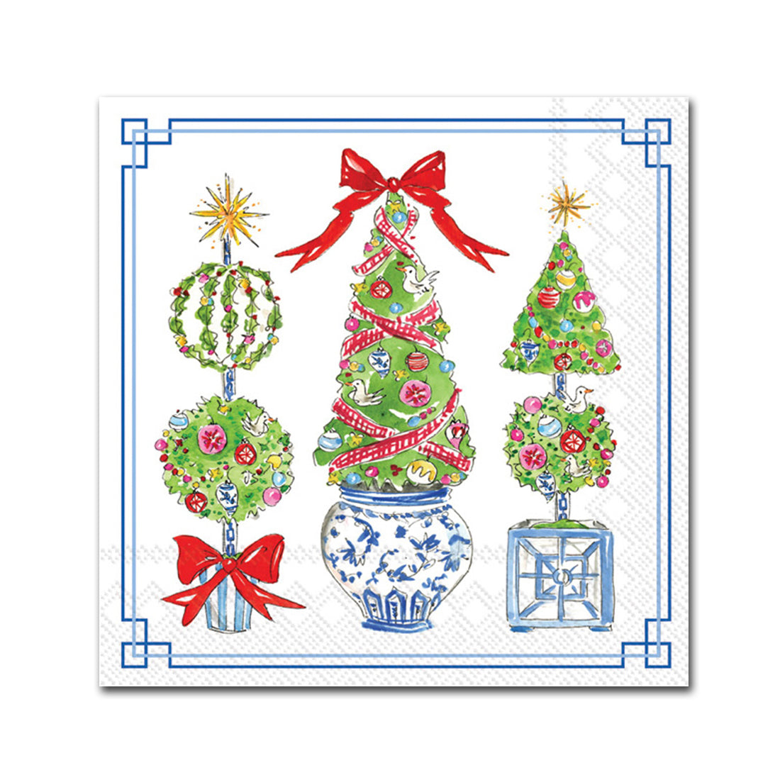 Christmas Topiary Trees Paper Beverage Napkins