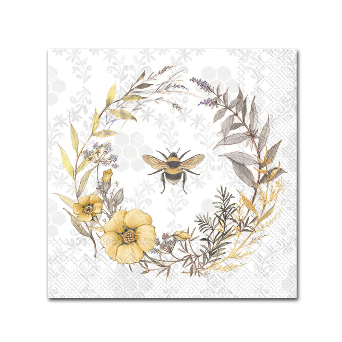 Honey Bee Wildflower Wreath Paper Beverage Napkins