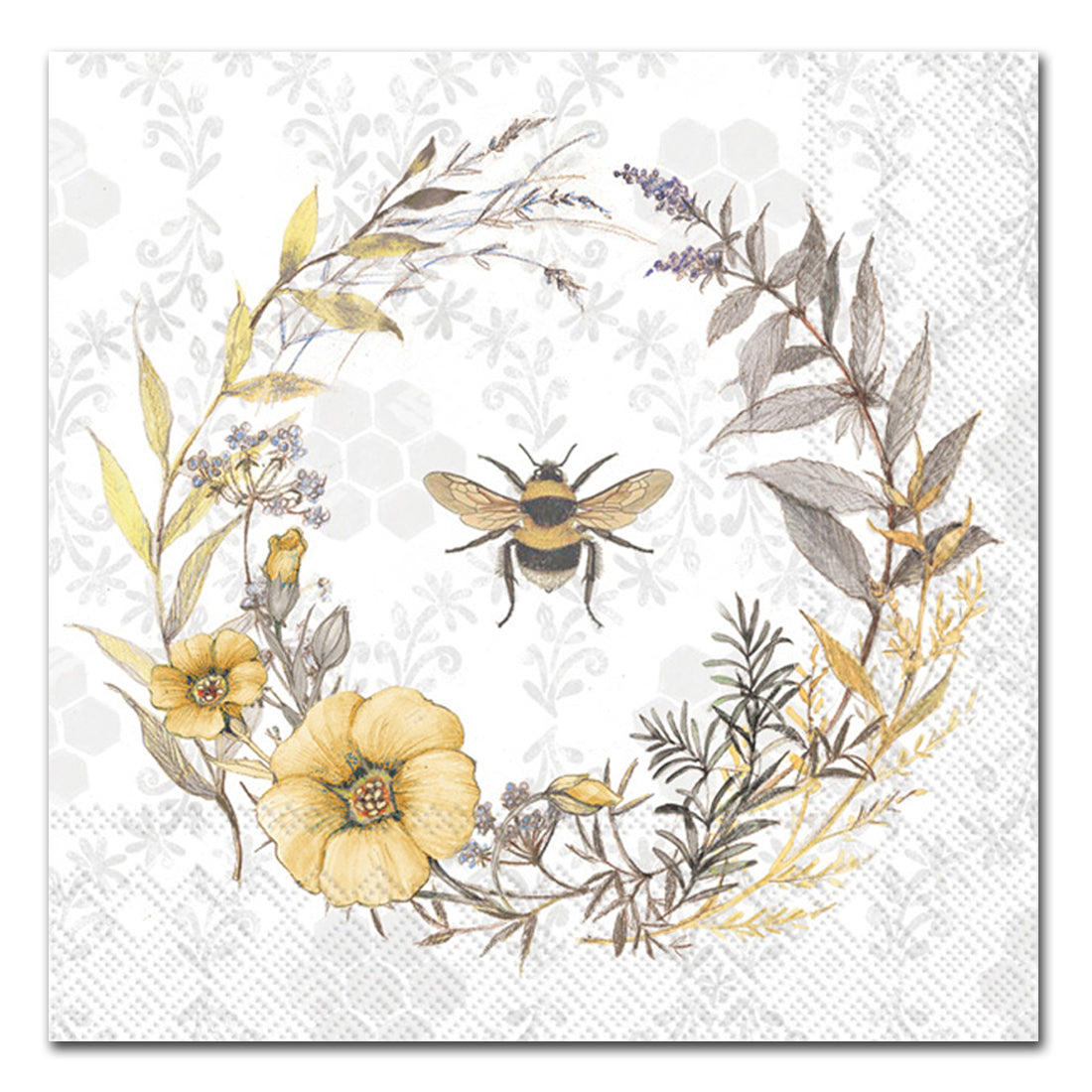 Honey Bee Wildflower Wreath Paper Luncheon Napkins