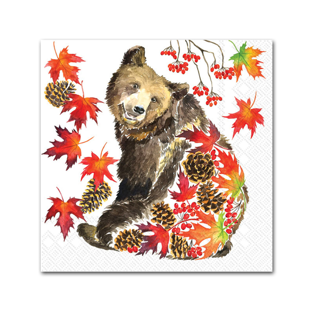 Bear Autumn Leaves Paper Beverage Napkins