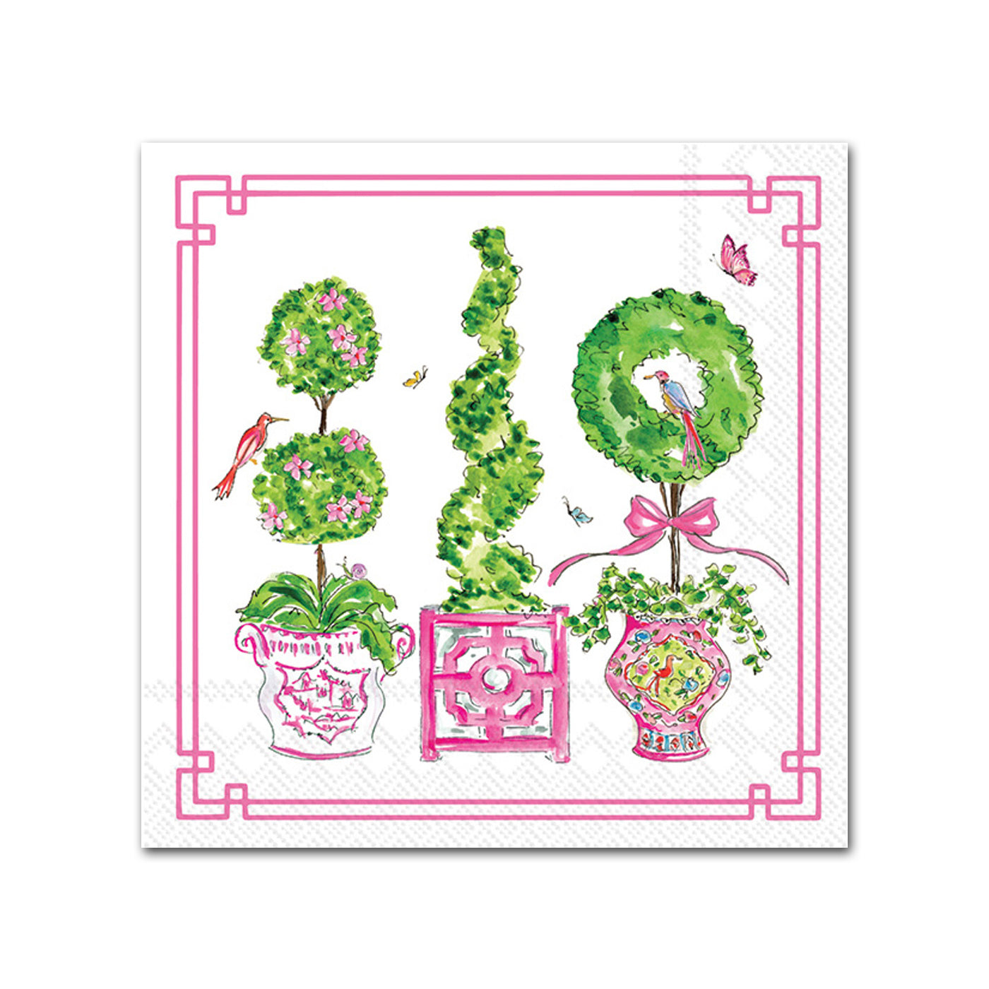 Pink Topiaries Paper Beverage Napkins