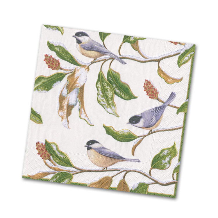 Chickadee and Magnolia Ivory Beverage Napkins