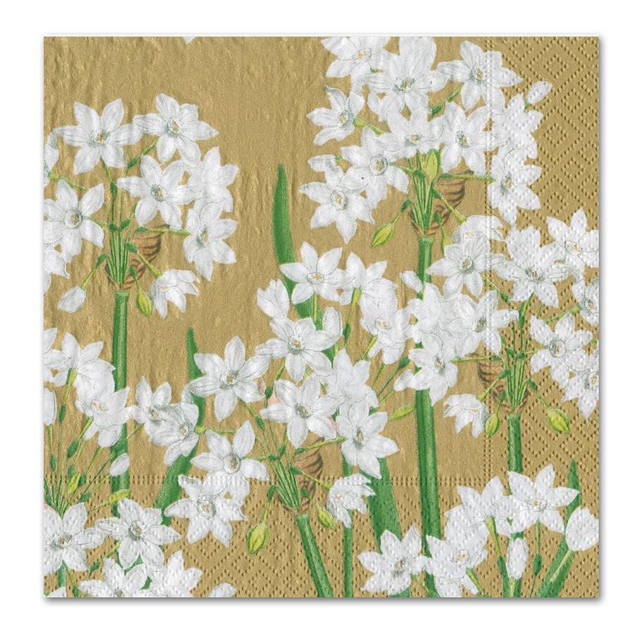 Paperwhites in Gold Paper Luncheon Napkins