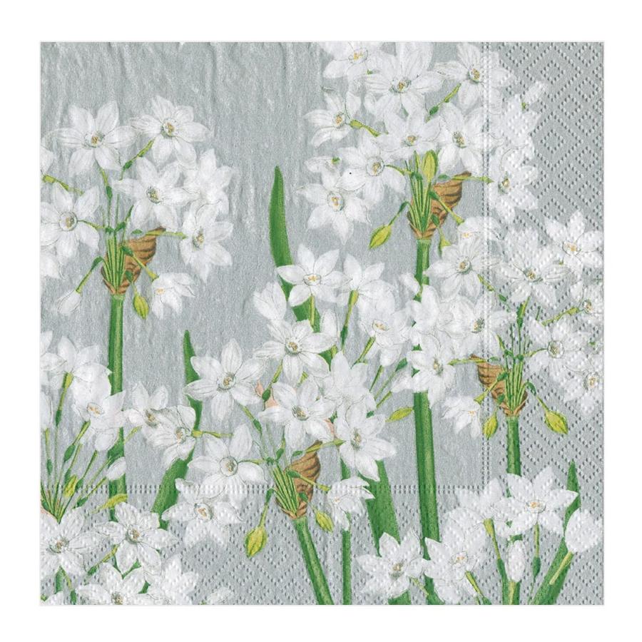 Paperwhites in Silver Paper Luncheon Napkins