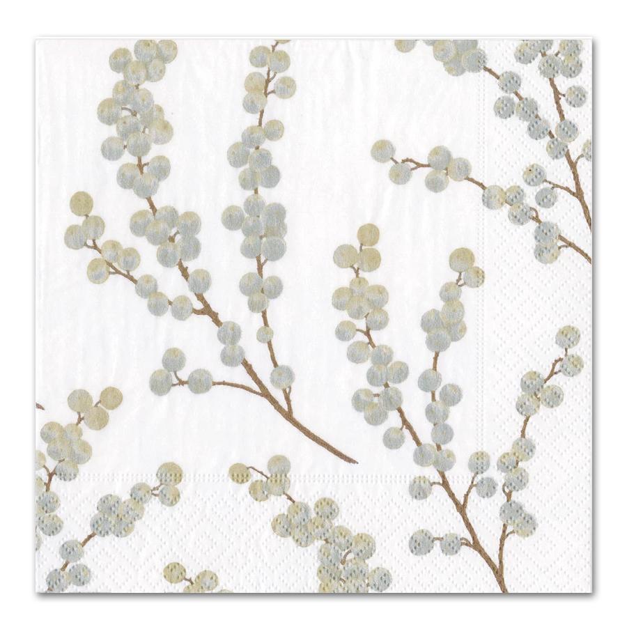 Berry Branches White Silver Paper Luncheon Napkins