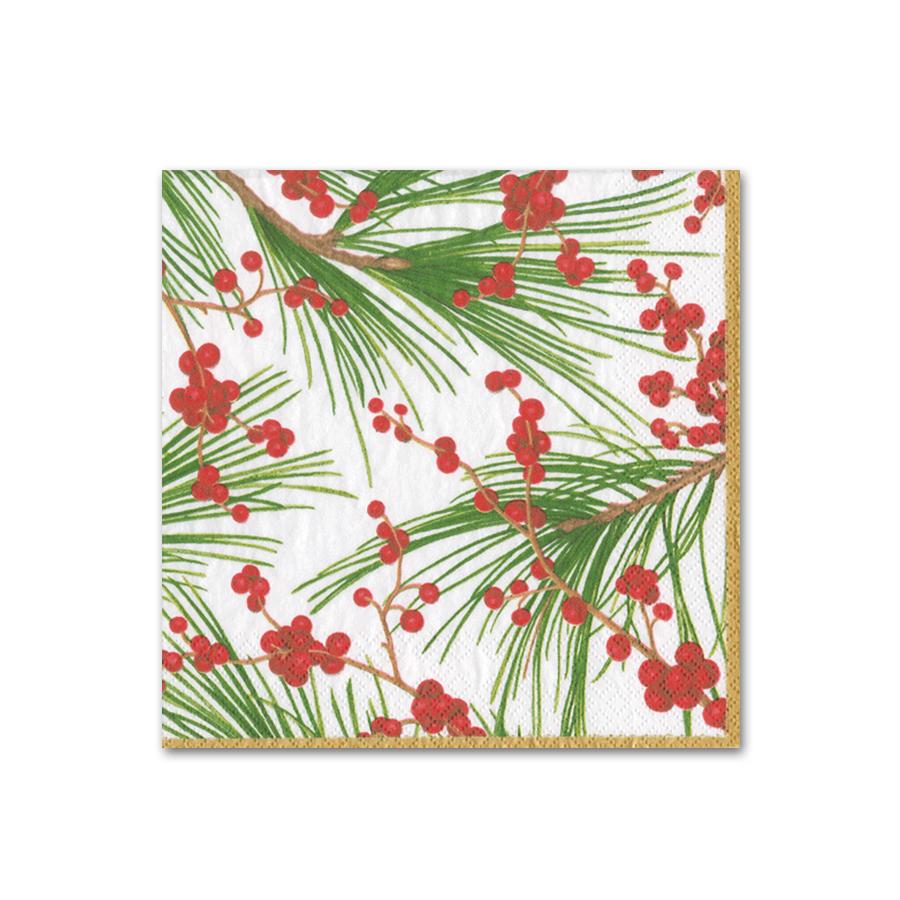 Berries and Pine Paper Beverage Napkins