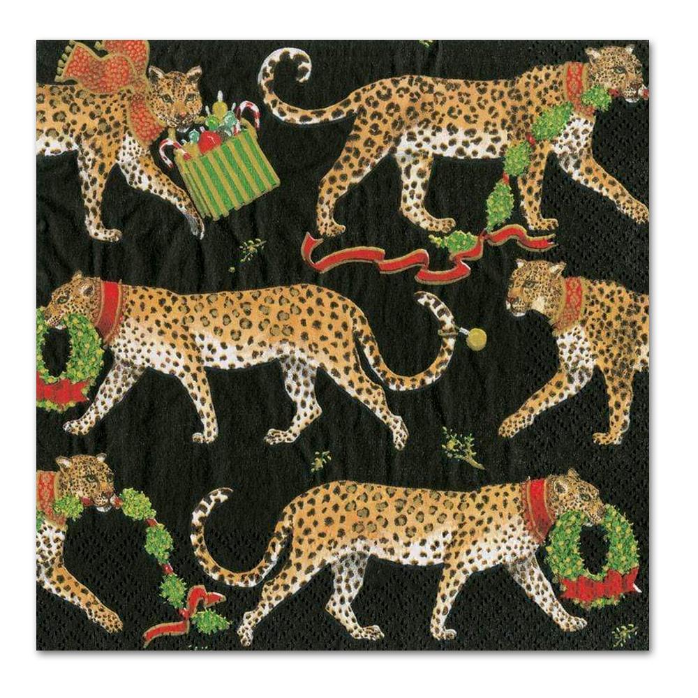 Christmas Leopards Black Paper Luncheon Napkins