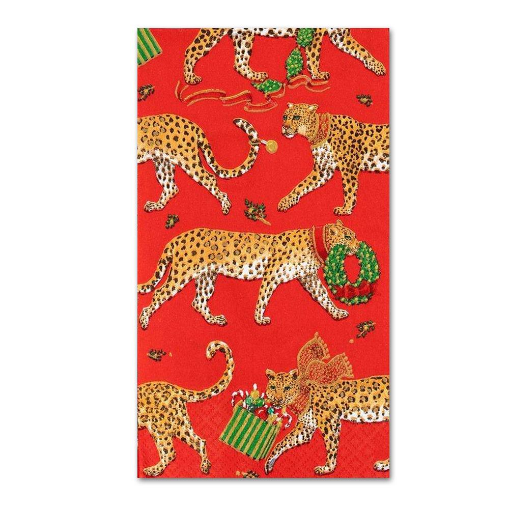 Christmas Leopards Red Paper Guest Towels