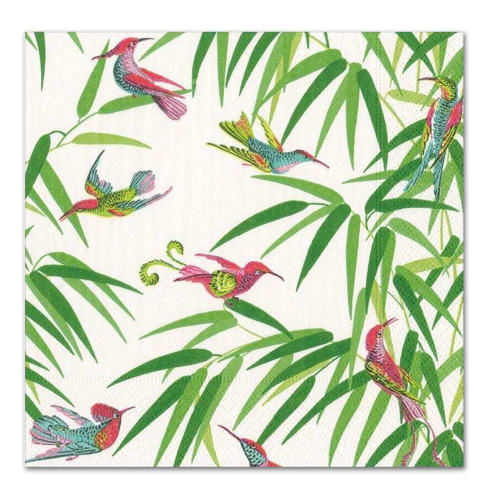 Birds in Paradise White Paper Luncheon Napkins