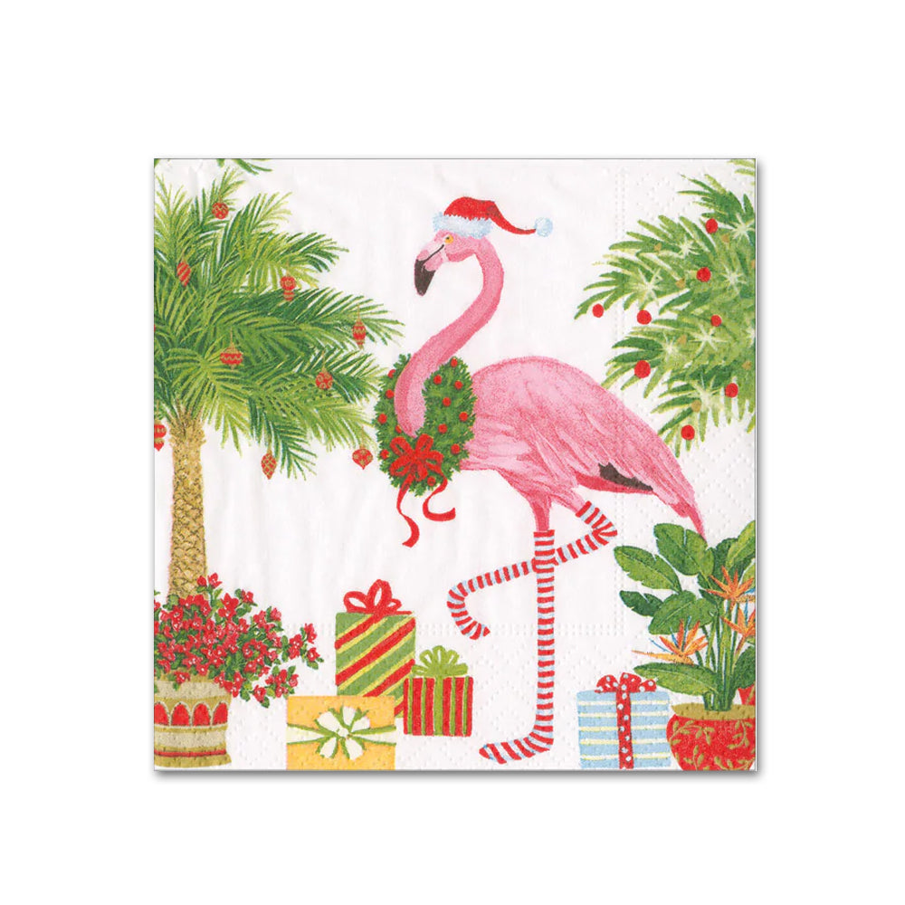 Christmas Flamingos Paper Cocktail Napkins