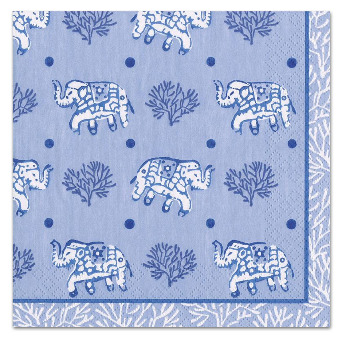 Batik Elephants Blue Paper Luncheon Napkins