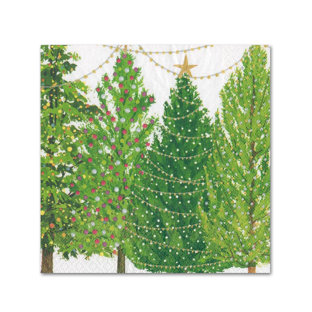 Christmas Trees with Lights Paper Beverage Napkins