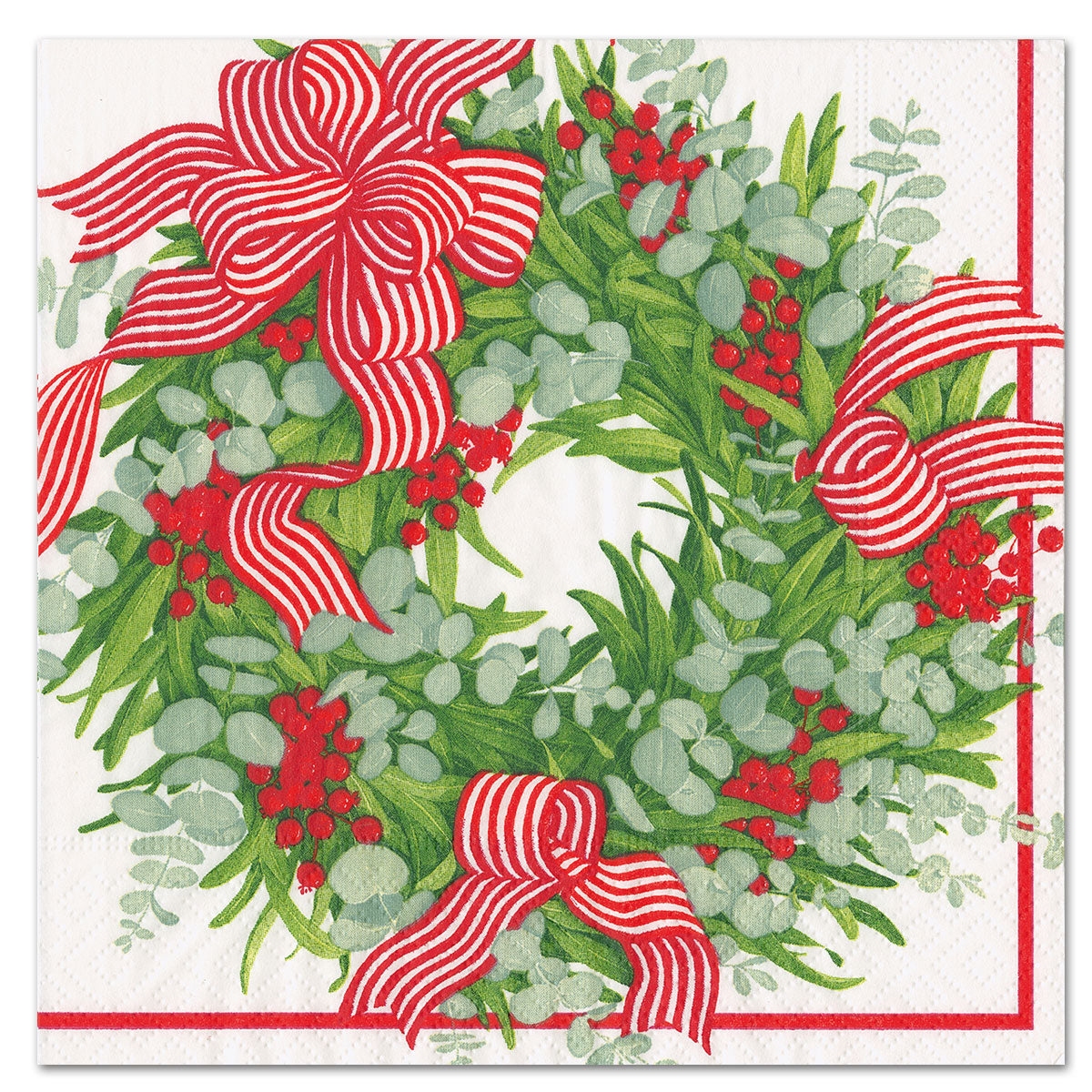 Ribbon Stripe Wreath Holiday Paper Luncheon Napkins