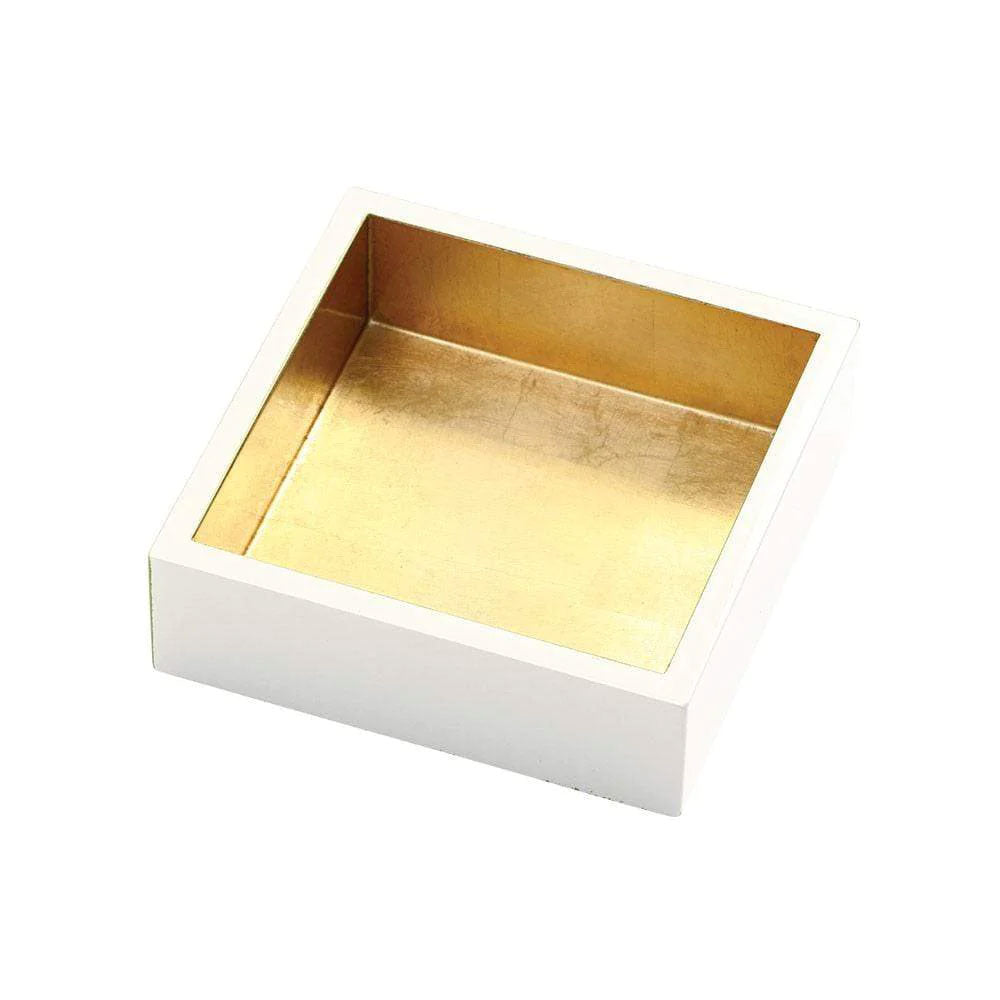 Cocktail Napkins Holder - White with Gold Lacquer