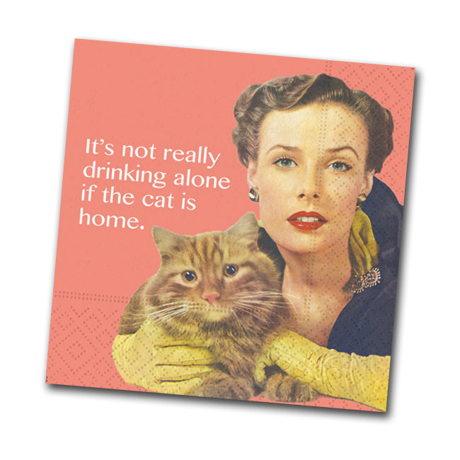 The Cat is Home Funny Cocktail Napkins