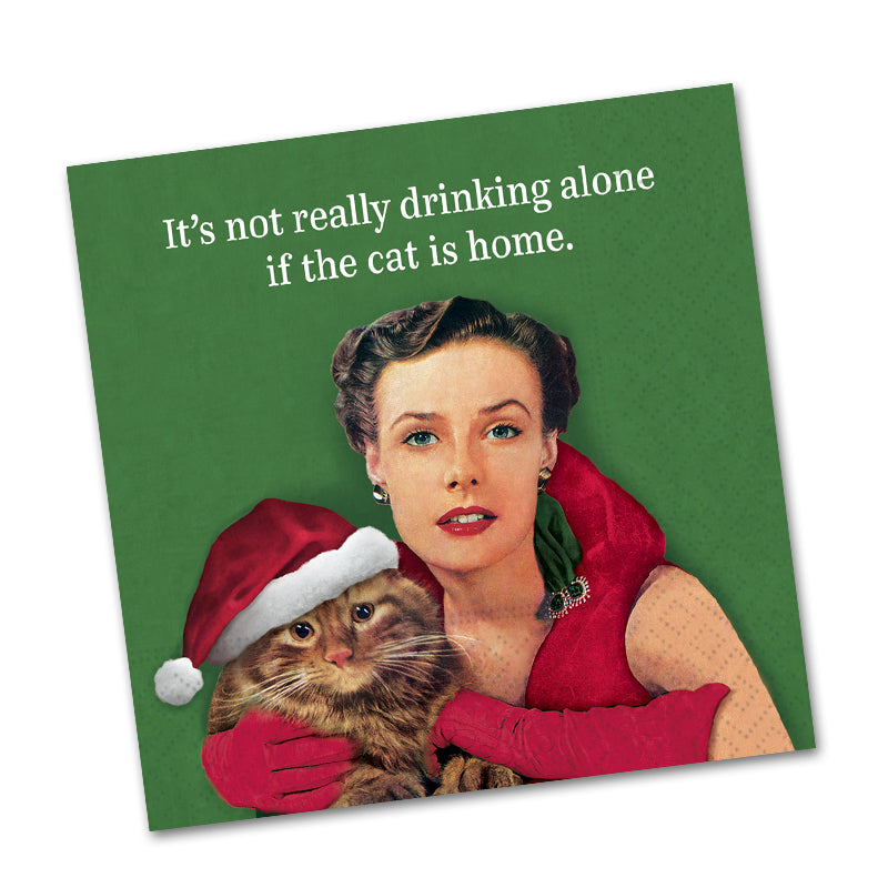 Drinking Alone With Cat Funny Cocktail Napkins