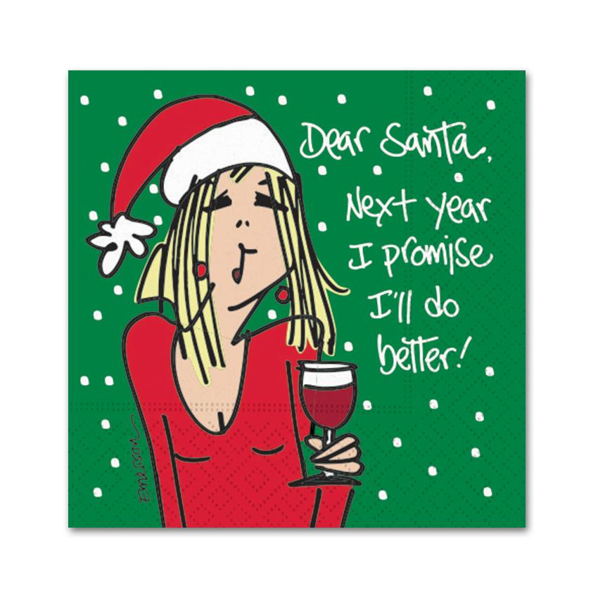 Dear Santa I'll Do Better, Funny Cocktail Napkins