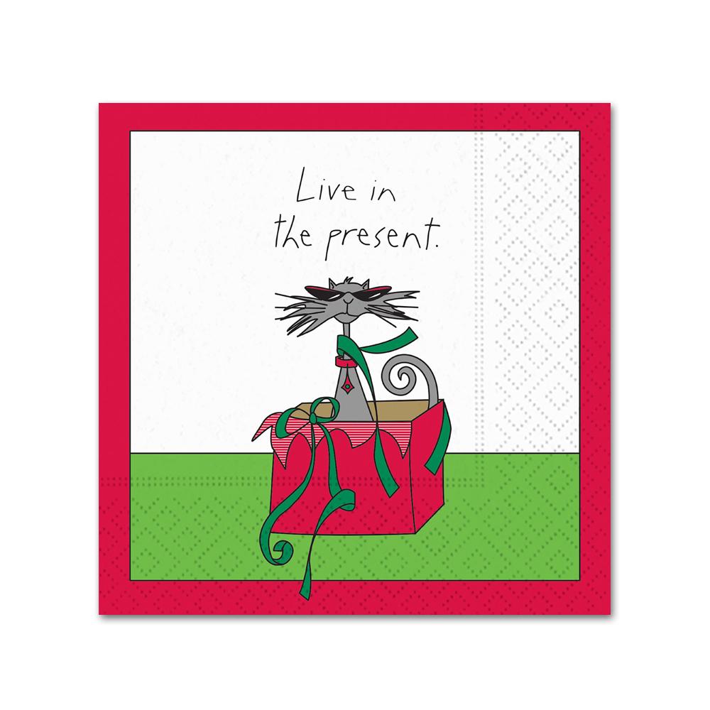 Live in the Present Funny Holiday Cocktail Napkins