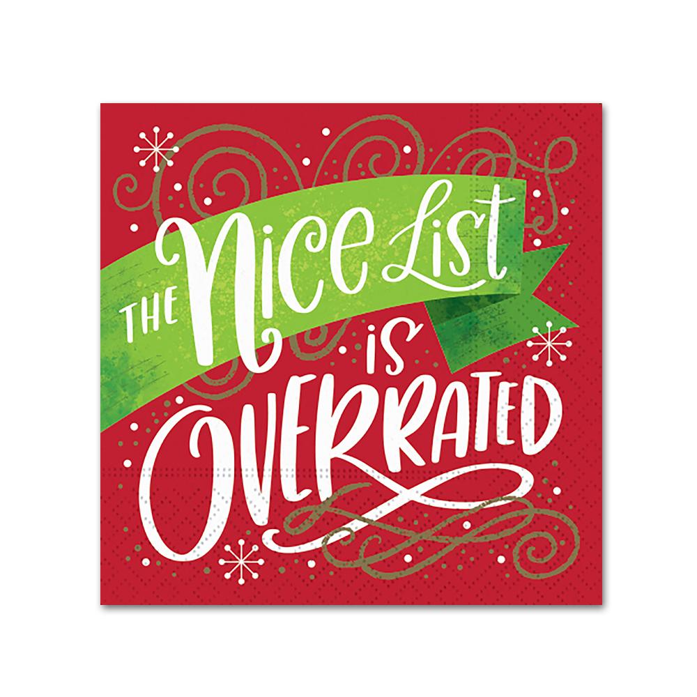 Nice List Overrated Funny Christmas Cocktail Napkins