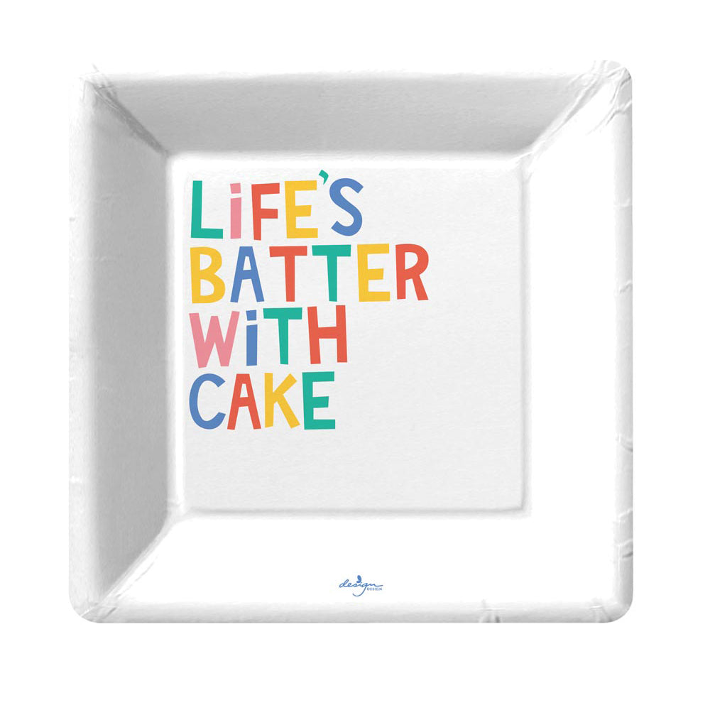 Life's Batter with Cake Square Paper Plates