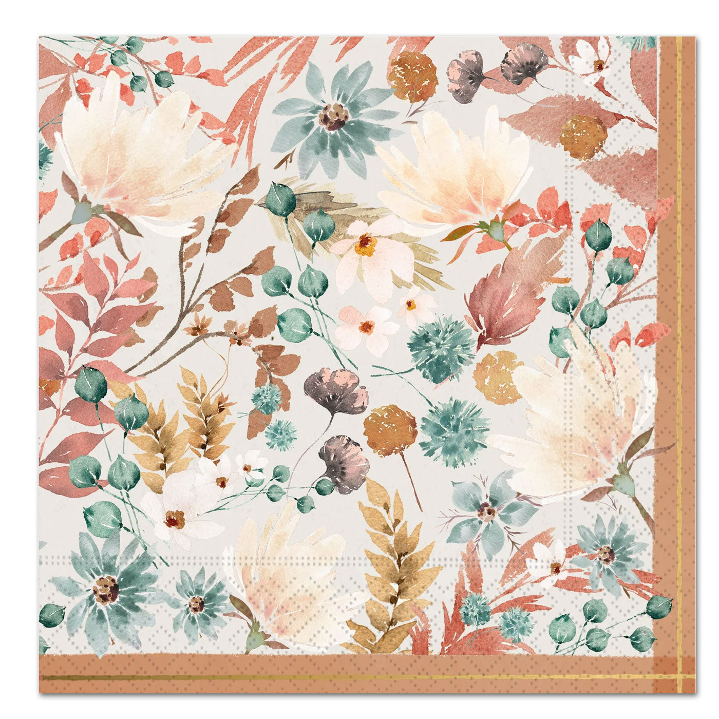 Boho Autumn Floral Paper Luncheon Napkins - Foil Accented 