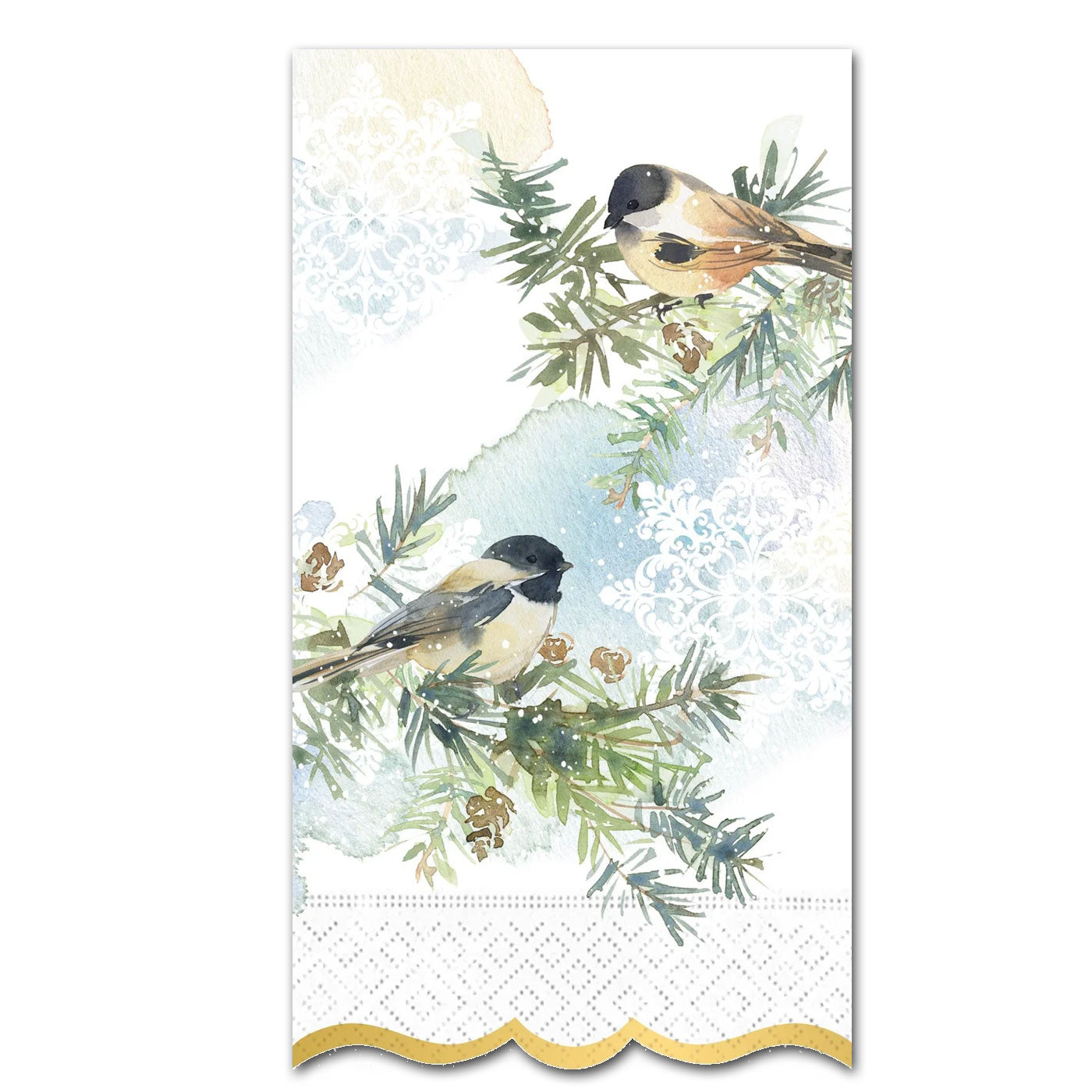 Winter Chickadees Gold Foil Paper Guest Towels