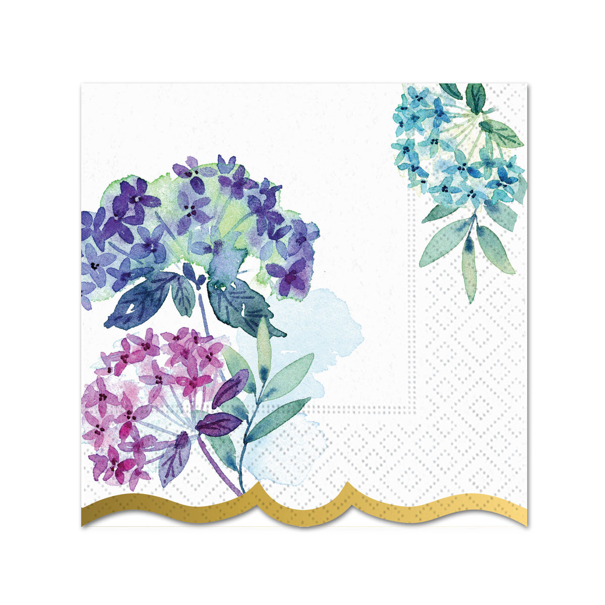 Elegant Hydrangea Gold Foil Paper Beverage Napkins