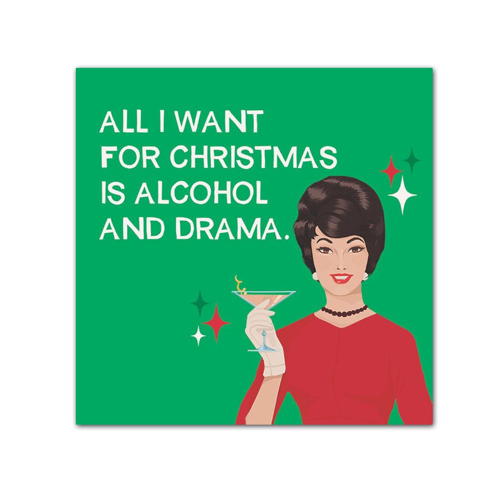 Alcohol & Drama Christmas Funny Cocktail Napkins