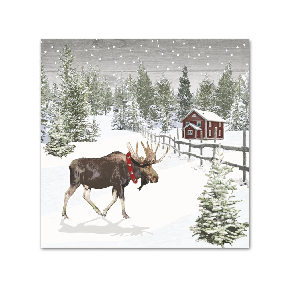 Wintry Homestead Moose Paper Beverage Napkins