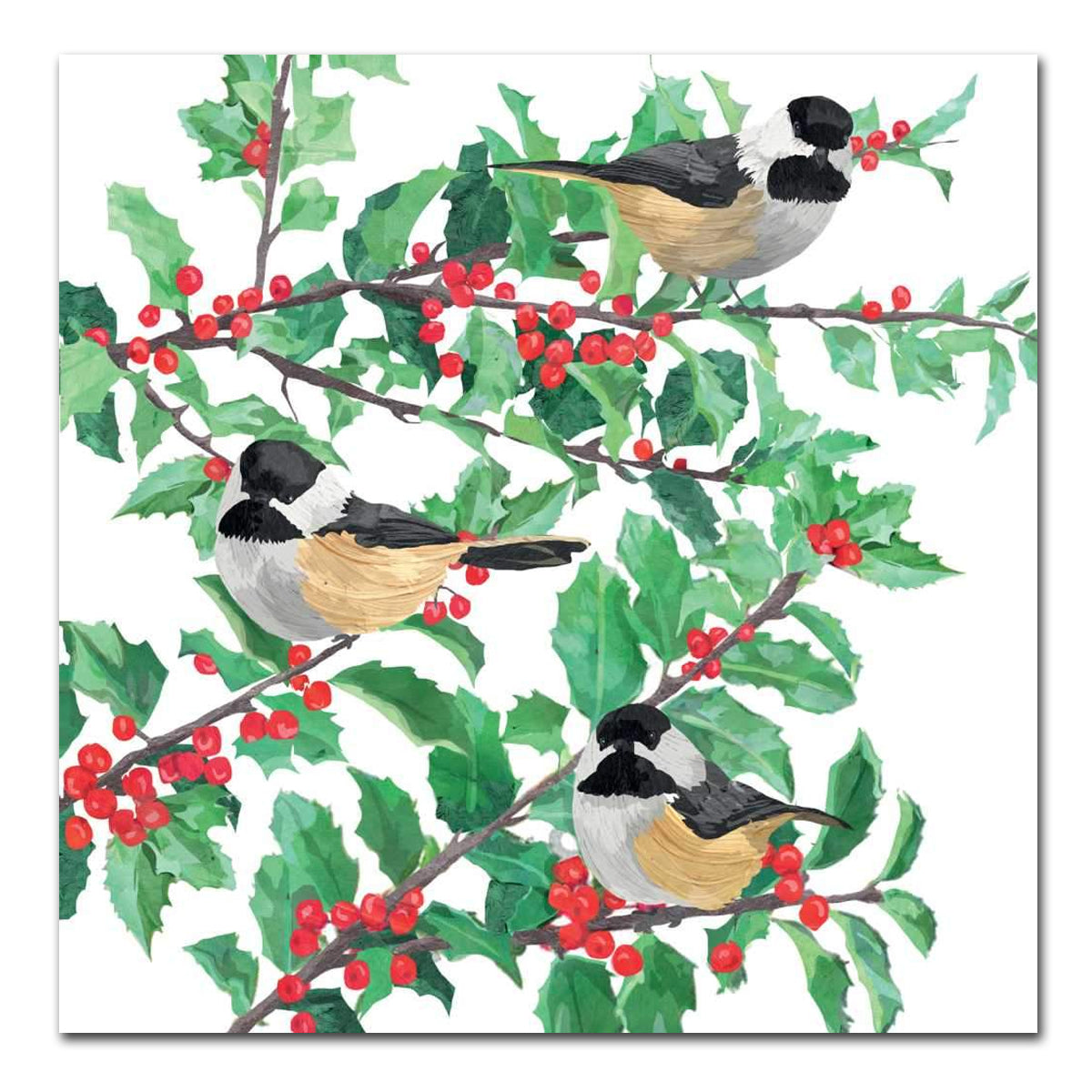 Yuletide Chickadees Paper Luncheon Napkins