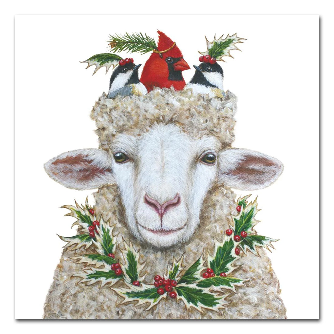 Off To The Party - Sheep Holiday Luncheon Napkins by Vicki Sawyer