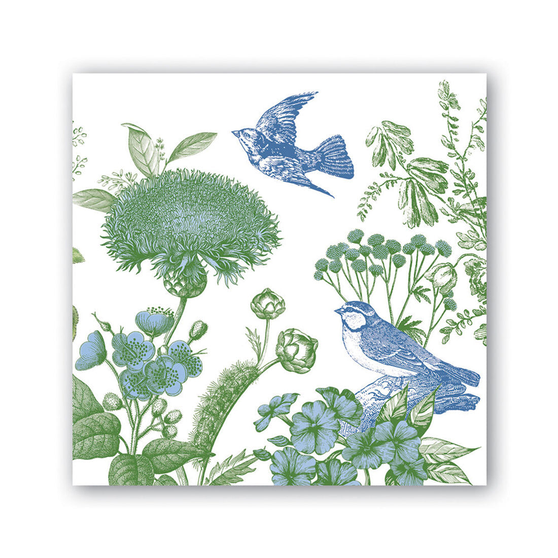 Azure Blue Birds & Cotton Floral Paper Beverage Napkins