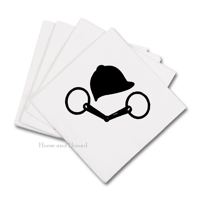 Black Bit and Helmet Equestrian Beverage Napkins - Pkg 50