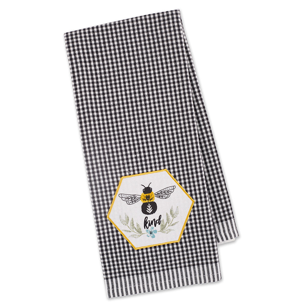 Bee Happy Embroidered Checkered Kitchen Towel