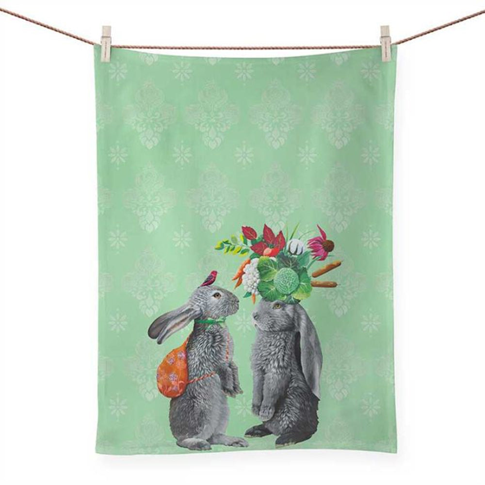 Rabbits In The Garden Cotton Tea Towel