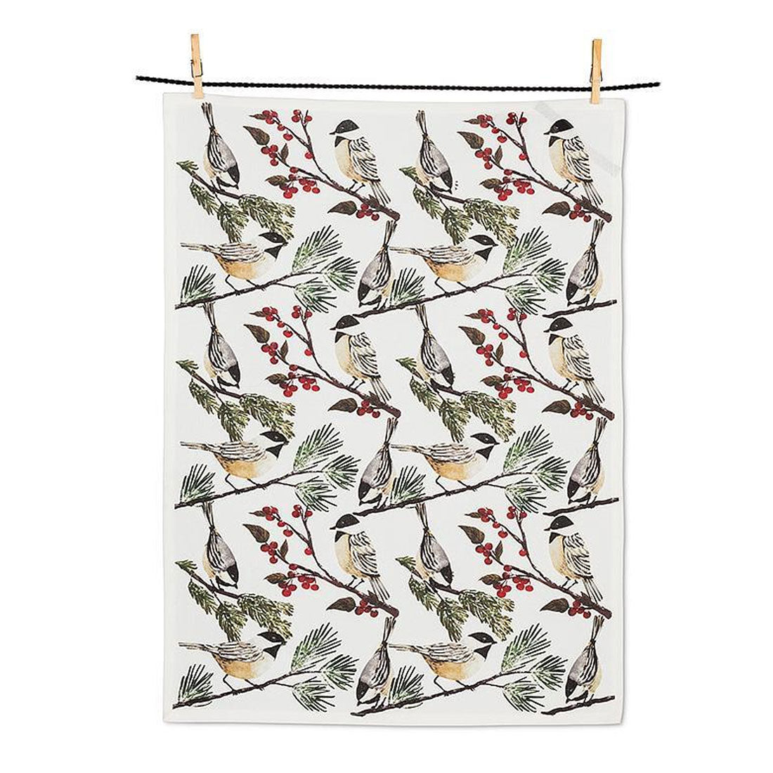 Chickadee and Berries Cotton Kitchen Towel
