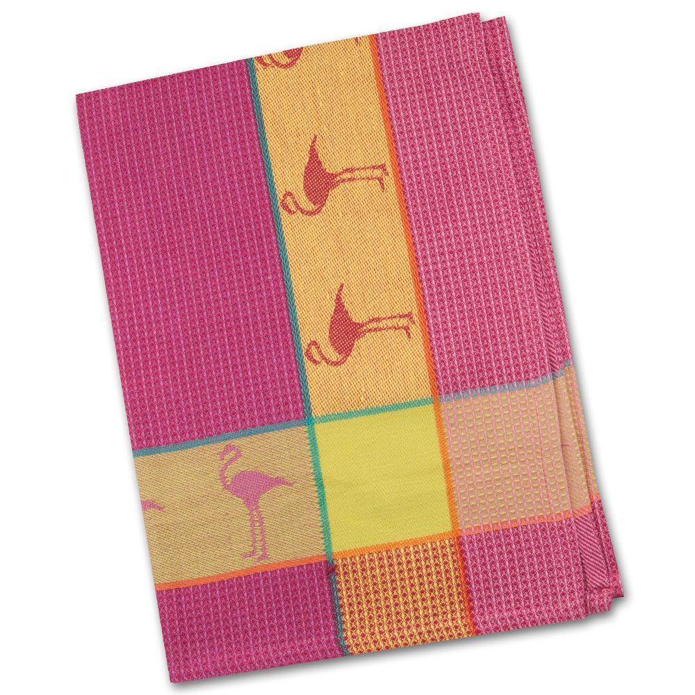 Flamingo Raspberry Waffle Weave Kitchen Towel