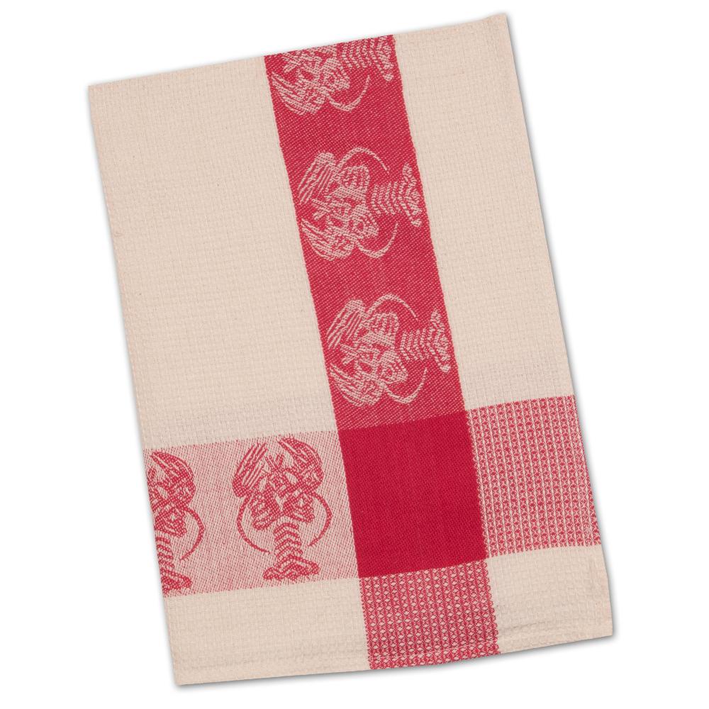 Lobster Red & Natural Waffle Weave Kitchen Towel