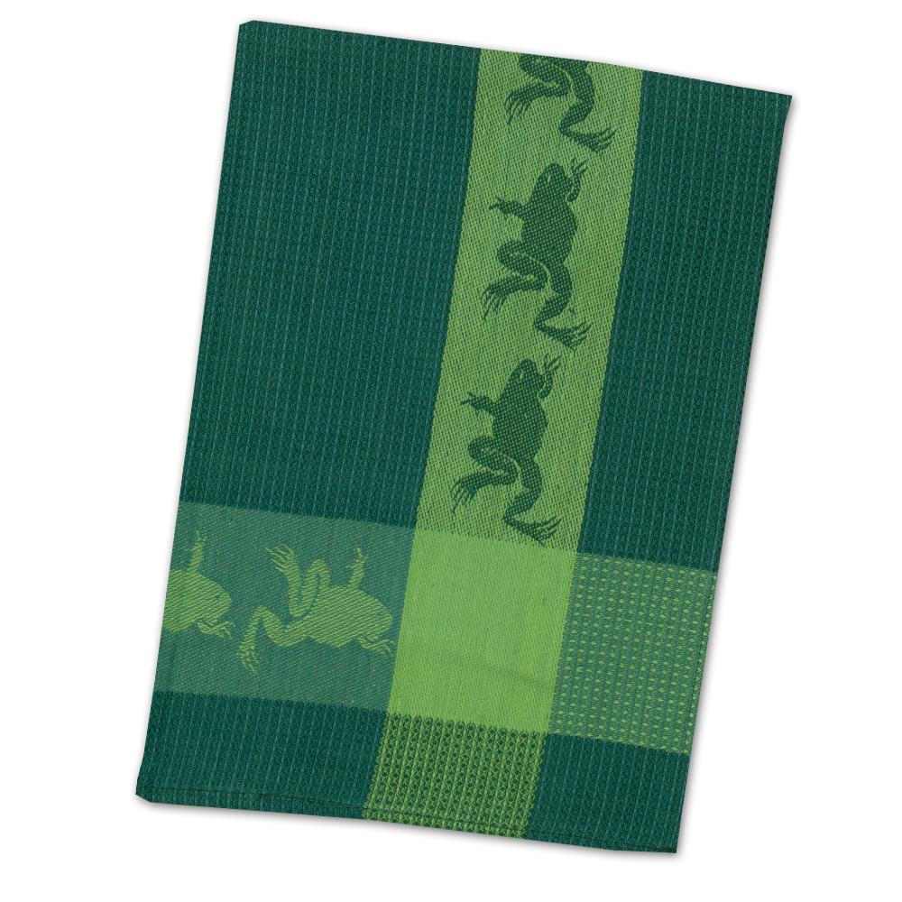 Green Indian Block Print Cotton Kitchen Towels, Waffle Weave