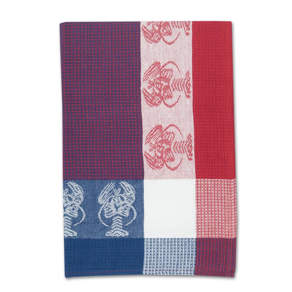 Lobster Red & Navy Waffle Weave Kitchen Towel