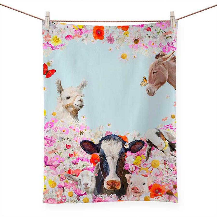 Wildflower Farm Animals Kitchen Tea Towel
