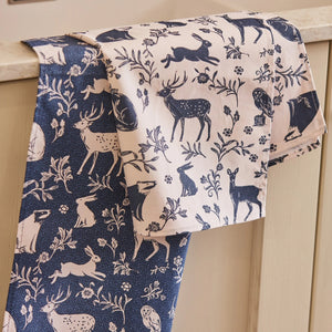 Forest Wildlife Navy Cotton Tea Towels - Set of 2