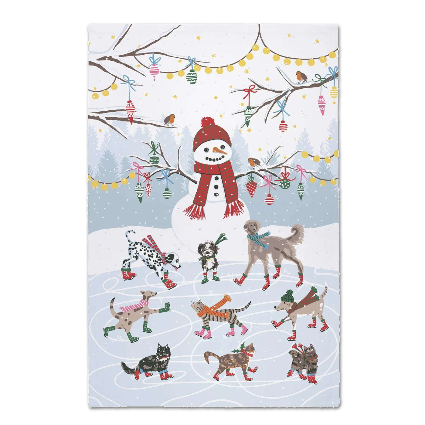 Ice Skating Dogs & Cats Cotton Tea Towel